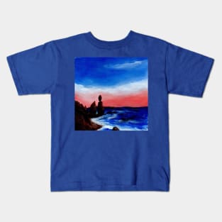 Rocky beaches and beautiful skies painting Kids T-Shirt